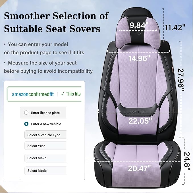 Coverado Universal Seat Covers Front, 2-Pack Universal Seat Covers for Cars, Waterproof Nappa Leather Car Seat Covers with Head Pillow, Auto Protectors Fit for Most Sedans SUV Truck-Black&Purple