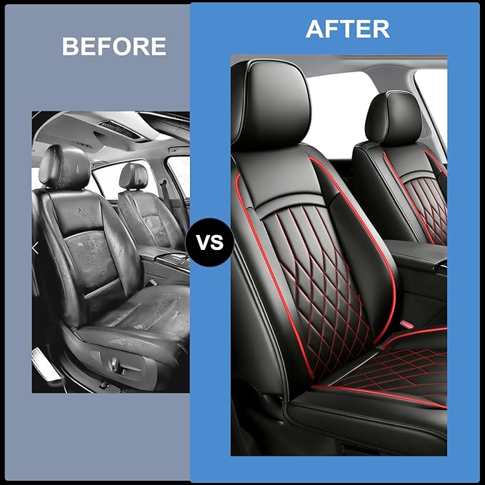 Fit for Equus Seat Covers Compatible with Hyundai Equus 2011-2016 - Waterproof Breathable Leather Automotive Seat Cushions Protector,Airbag Compatible,Only 2 Front seat Covers(Redline)