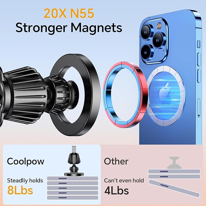 Coolpow for Magsafe Car Mount【20 Strong Magnets】Magnetic Phone Holder for Car Phone Holder Magnetic Phone Mount Dash Air Vent Cell Phone Holders for Your Car Mount for iphone 17 Pro Max 16 15 14 13 12