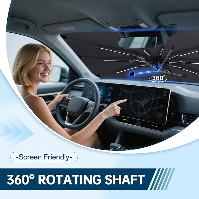 Windshield Sun Shade for Hyundai Tucson 2016-2021, Umbrella Car Shades with 360°Rotating Shaft, Foldable Front Window Sunshade for UV & Heat Protection
