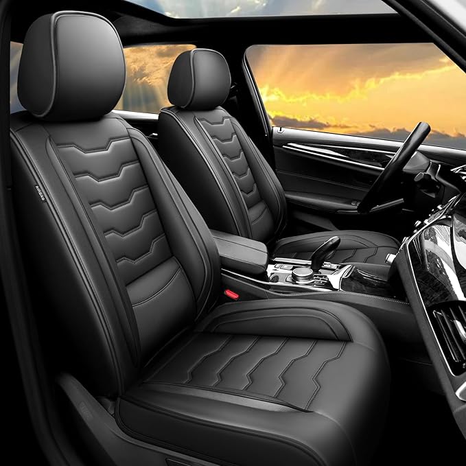 Fit Kicks Car Seat Covers Premium Leather Compatible with Nissan Kicks 2018 2019-2026 (5 Seats Full Set Waterproof Breathable All-Weather Seat Cushion Protector（5 Seats Black）