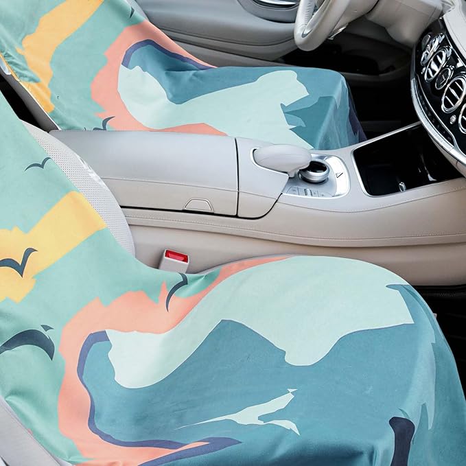 2 Pack Car Seat Towel Covers with Storage Bag 63 x 32 Inch Athletic Running Towel Seat Sweat Washable Non Slip Cover Gift for Car Outdoor Sport Activities (Yosemite,Sasquatch)
