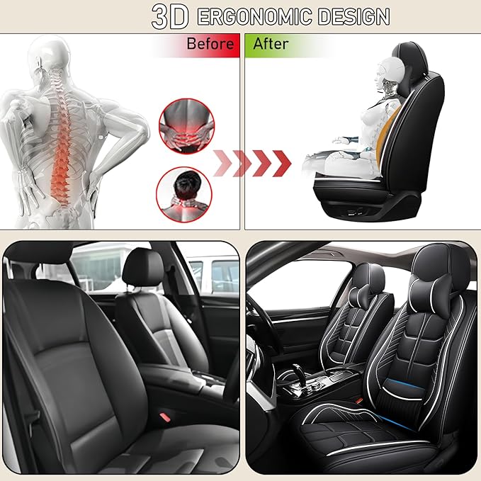 Leather Car Seat Covers Fit for Toyota Prius Prime 2017-2024, 5 Seater Car Seat Cover, Premium Waterproof, Scratch Resistant Car Interior Accessories (Full Set with Pillow Black White)