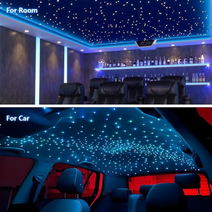 Small Size 16W RGBW APP Music Activated Fiber Optic Lights, 500pcs*0.03in(9.8ft/3m) Optical Fiber Star Ceiling Light Kit for Car Headliner Star/Home