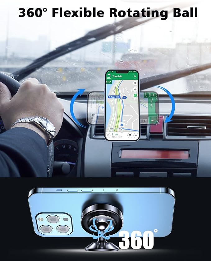 2 Pack Magnetic Phone Holder for Car, [ Strong Magnet ] Magnetic Phone Holder, [ 360° Rotation ] Phone Magnet for Car, Compatible with Most Smartphones, Must be Used with Metal Pad, Black