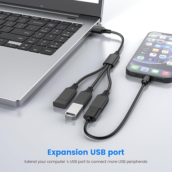 MOGOOD USB 3-Port Expander, 1 Male to 3 Female Extension Cord, Braided & Durable – Fast Data Transfer & Charging Split for Laptop, Car, Keyboard, Mouse, Flash Drive, LED Strip