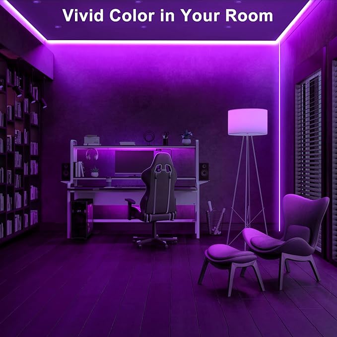 Tatazone 16.4ft Purple COB Led Strip Lights with Remote, Dimmable Bright Dotless Adhesive Indoor Led COB Light Strip for Cabinet, Painting, Room, Bed