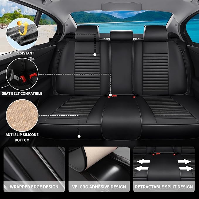 Car Seat Covers Full Set Fit for Toyota 4Runner 2001-2026, Premium Faux Leather Car Seat Protectors,Breathable Anti-Slip Full Wrapping Edge Seat Covers(Black,Full Set)