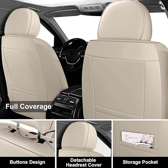 Fit for 98% of Mercedes Benz Car Seat Covers with Headrests, Premium Nappa Leather Seat Cover, Fully Wrapped Protect Modern Style Seat Cover (2-Seat Luxury, Beige & Brown)