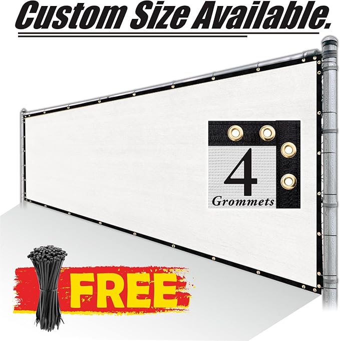 Royal Shade Custom Size 5' x 120' White Fence Privacy Screen Windscreen Cover Netting Mesh Fabric Cloth - Cable Zip Ties Included (We Make Custom Size)