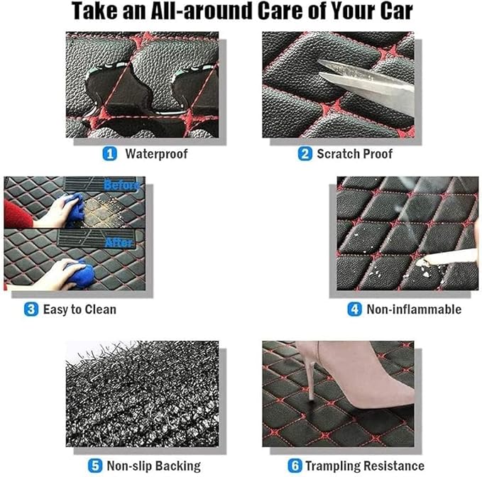 Custom Making Car Floor Mats for 98% Sedan SUV Car Protection Full Coverage Mats Anti-Slip Leather Floor Liners All Weather Car Floor Mats (White+Gentleman Black)