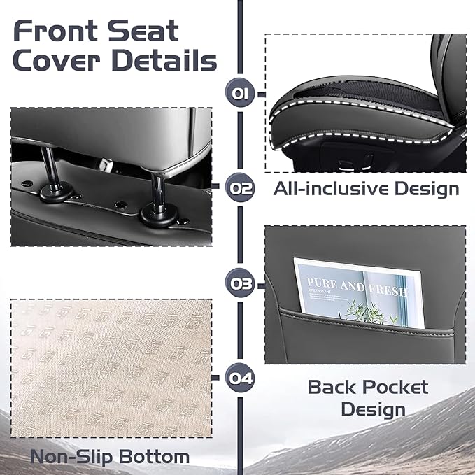 Truck Seat Covers for Chevy Silverado 3500 2007-2026, Waterproof Premium Leather Full Coverage Car Seat Cover, Muscle Sport Style Auto Interior Seat Cover Sets (Front Set/Gray Black)