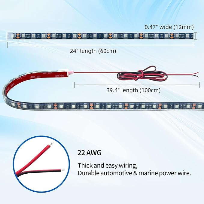 12V Marine Boat LED Light Strip Super Bright, 2 Pack 2FT IP68 Fully Waterproof RV Front Cap Lights, Golf Cart Underglow Roof Lights Strip for Truck ATV UTV SUV Car Pickup Trailer, Cuttable, Red