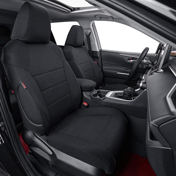coverdream RAV4 Hybrid Seat Covers Custom Fit for 2019-2024 2025 Toyota RAV4 Hybrid (Not for XSE/SE/Plug-in Hybrid),Full Coverage,Airbag Compatible,Polyester Car Seat Protector(Full Set,Black)