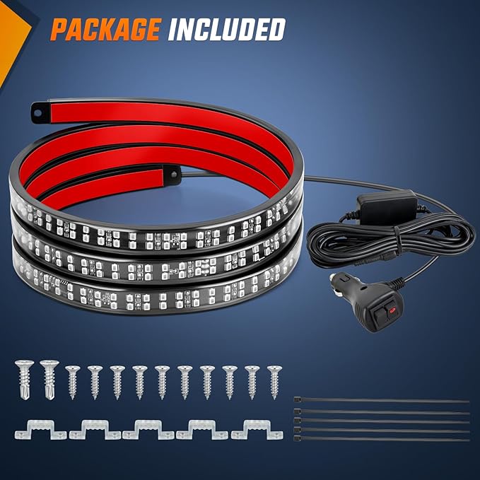 Nilight 60 Inch Truck Tailgate Strobe Light Strip Tail Emergency Bar Rear Window Warning Lamp Ultra-Bright Double Row 360 LED for Pickup Trailers Construction Vehicles Car SUV, Blue