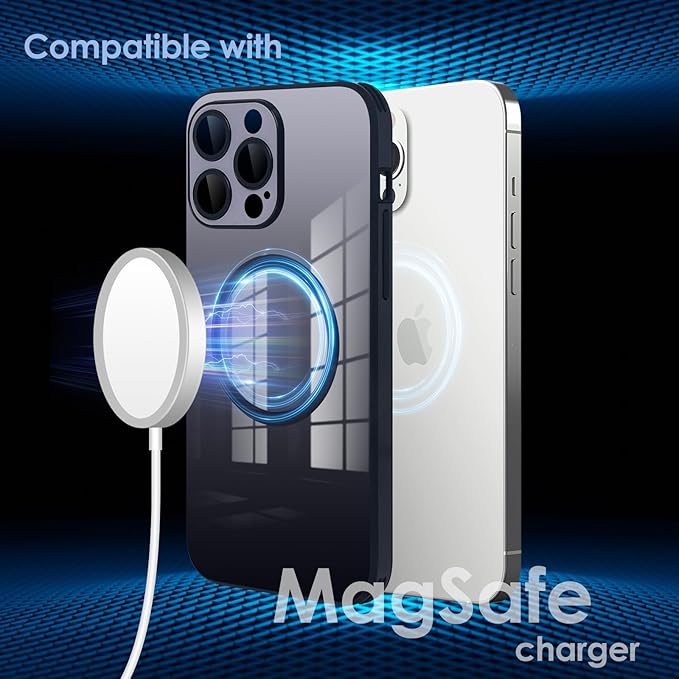 Guppy Compatible with iPhone 15 Pro Max Case Magnetic, with Full Camera Lens Protector [Compatible with MagSafe] Scratch Resistant Gradient Glass Back Cover Phone Case-Black