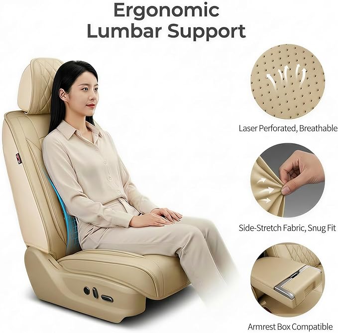 Fit TL Car Seat Covers for Acura TL 2004-2014 - Premium Leather, Waterproof, All-Weather, Airbag Compatible, Anti-Slip, Breathable, Easy Install, Seat Protectors, Full Set, Beige