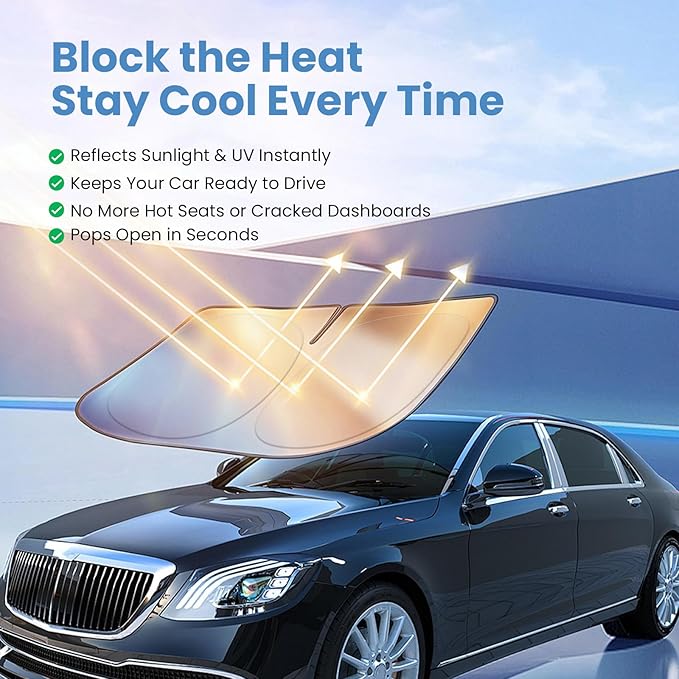 Windshield Sun Shade for Toyota RAV4 2019 2020 2021 2022 2023 2024 2025 – Custom Fit Sun Shield with Mirror Cut‑Out, Blocks Heat & UV, Foldable with Storage Pouch - Toyota RAV4 Windshield Sunshade