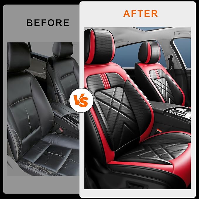 CX-30 Car Seat Covers Fit for Mazda CX-30 2020-2026, Full Coverage Premium Leather Waterproof Breathable Seat Covers, Automotive Seat Protectors, Airbag Compatible(2 Front Seats, Black & Red)