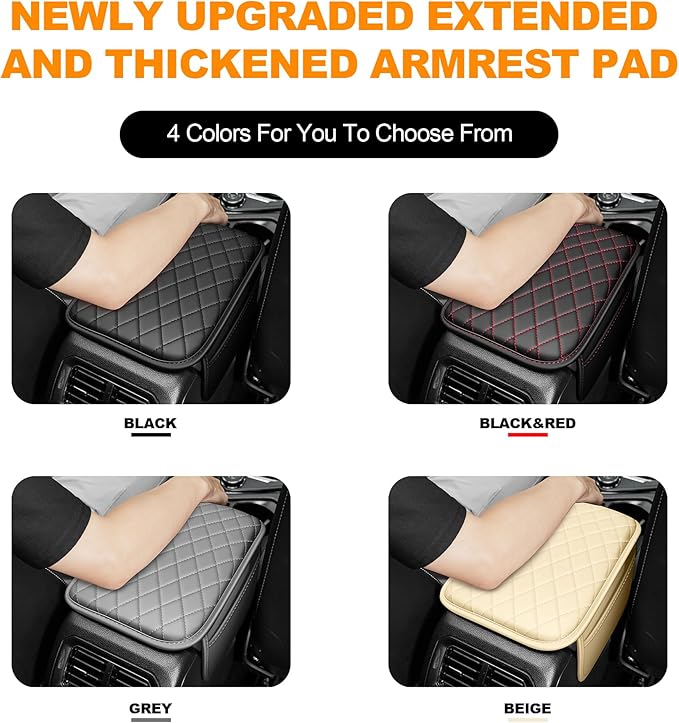 Center Console Cover for Cars Fit for Jeep Grand Cherokee L Leather Armrest Covers with 2 Storage Bags(Grey)
