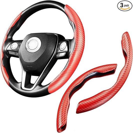 WSSROGY 2 Pack Carbon Fiber Car Steering Wheel Cover, Anti-Skid Segmented Steering Wheel Protector, Butterfly Steering Wheel Cover, Universal for 99 Car Wheel Cover Protector (Red)