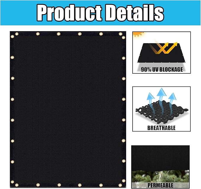 Amagenix 90% Shade Fabric 19'X 23' Black Sun Shade Cloth with Grommets for Pergola Replacement Shade Cover Canopy, Heavy Duty, Cable Zip Ties Included (We Customized)