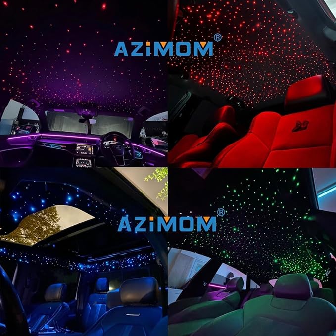 AZIMOM 16W Twinkle & Sound Activate 650pcs*0.03in*9.8ft Fiber Optic Starlight Headliner Kits for Car Home Star Ceiling Sky Decoration, APP& Remote Control Light Engine End Glow Fiber