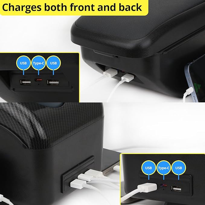 AULPHIKE Compatible with Ford Fiesta Armrest 3 2011-2018 Car Center Console Organizer Armrests Double Layer Storage with USB Ports（Black Style）