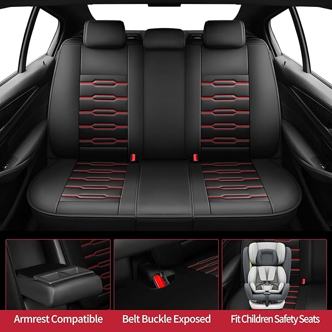 Fit 4Runner Car Seat Covers (5 Seats) for Select Toyota 4Runner 2003-2024 2025 2026 - Full Coverage Leather,Airbag Compatible,Waterproof & All Weather Seat Cushion Protector,Full Set,Black+Red