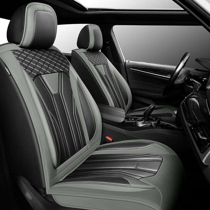 Fit Altima Car Seat Covers Compatible with Nissan Altima 2011-2025 2026 - Premium Leather， Waterproof Breathable， All-Weather Seat Cushion Protecto&Airbag Compatible (2 Front Seat Gray&Black)