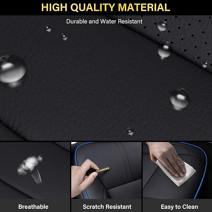Coverado Silverado Seat Covers Full Set, Faux Leather Car Seat Covers Fit for Chevy Silverado GMC Sierra 2007-2013 & 2019-2026 1500, 2020-2026 2500HD 3500HD Crew Double Extended Cab(Blueline)
