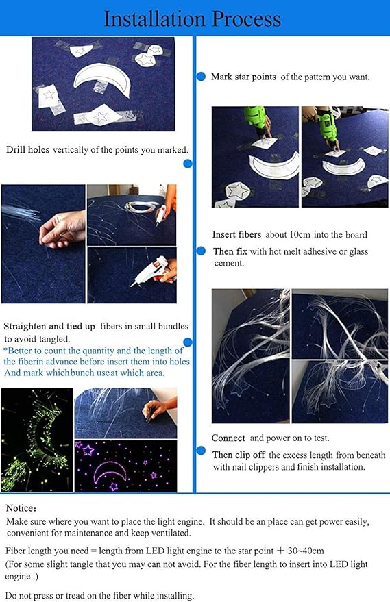 AZIMOM 10W RGBW Twinkle 550pcs 0.03in 13.1ft Fiber Optic Starlight Lights+Pure White Meteor Shooting Star Sound Activated End Glow Fiber Strands APP Remote Control Car Home Ceiling Roof Decor