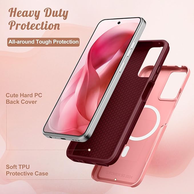 for Moto G Power 5G 2024 Case - Compatible with MagSafe Women Girls Cute Magnetic Phone Cover Girly Kawaii Flower Blossom Heavy Duty Shockproof Design for Motorola Moto G Power 5G 2024 Cases