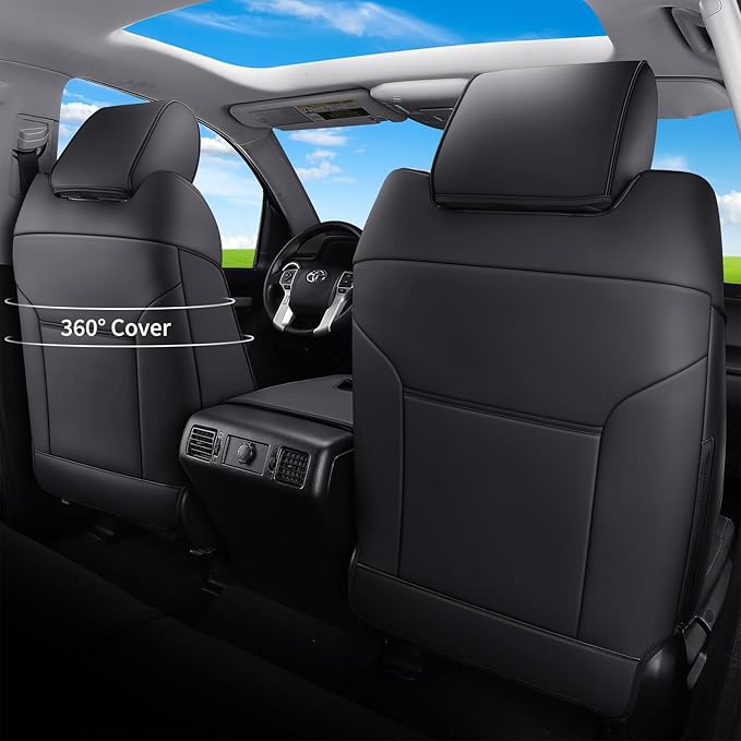Huidasource Tacoma Front Seat Covers Fit for Toyota Tacoma 2024-2026 All Cab SR, SR5, Limited, TRD Sport/Off-Road,Trailhunter Front Row, 360° Full-wrap Leather Car Seat Cover (Front Pair/Black)