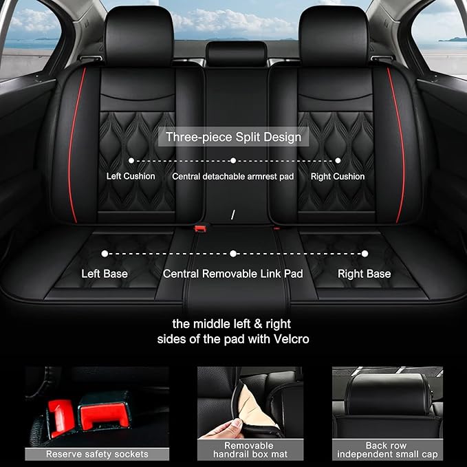 AOMSAZTO Car Seat Covers,Full Set 5 Seats Custom Fit for Ford Edge 2007-2026,Leather Carseat Automotive Cushion Covers Seat Protector,Airbag Compatible Waterproof Black