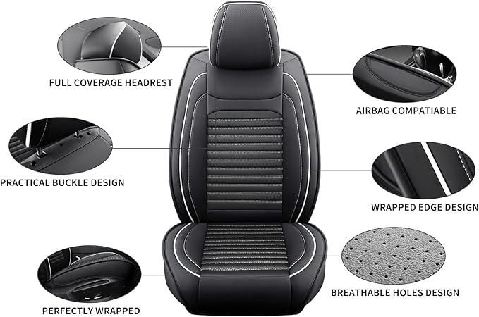 Car Seat Covers Full Set Fit for Toyota RAV4 Hybrid 2016-2025, Premium Faux Leather Car Seat Protector, Breathable, Anti-Slip, Comfortable & Durable (Black&White,Full Set)