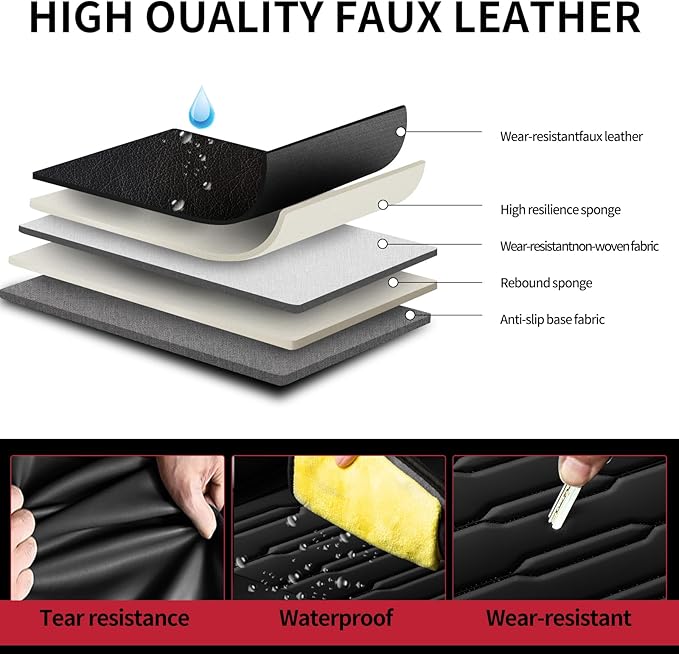 Fit Fj Cruiser Car Seat Covers for Toyota Fj Cruiser 2007-2013 2014 - Upgraded Premium Waterproof & Breathable Leather, Airbag Compatible, All-Weather Seat Cushion Protector (Full Set, Black)