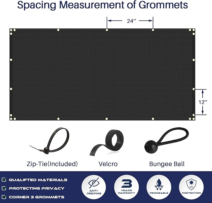 Windscreen4less Privacy Fence Screen Heavy Duty Windscreen Fencing Mesh Fabric Shade Net Cover with Brass Grommtes for Outdoor Wall Garden Yard Pool Deck, 8'x59' Black