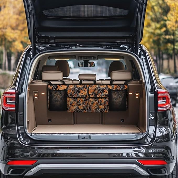 Orange Camo Hunting Hanging Trunk Organizer for SUV, Car Storage Organizer, Waterproof Back Seat Organizer for SUV, Car Organizers and Storage with Adjustable Straps