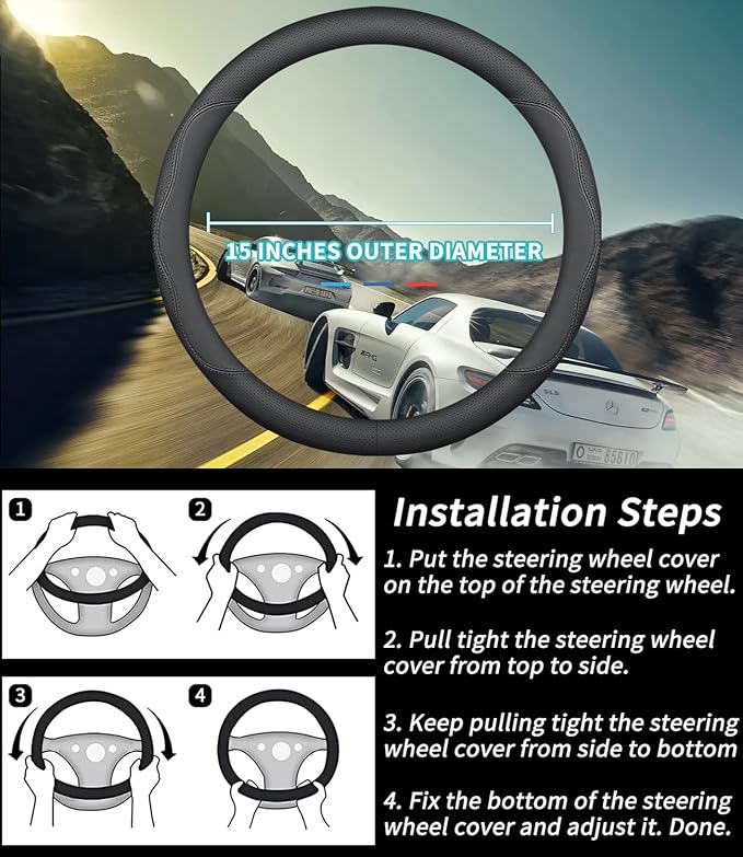 Custom-Fit for Nissan Steering Wheel Cover, Premium Leather Car Steering Wheel Cover with Logo, Non-Slip, Breathable, for Nissan Accessories (B-Style,for Nissan)