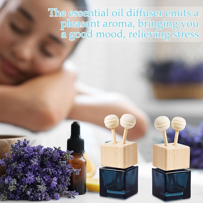 Zubebe 50 Pcs Car Diffuser Bottles Empty Bulk Vent Clip Car Air Freshener Diffuser for Essential Oil Perfume Glass Bottle with Wooden Caps Stick Fragrance Ornament (Gradient Black)