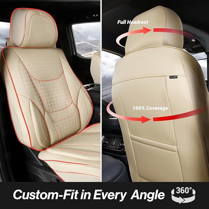 Coverland Custom Fit Car Seat Covers for SUV Compatible with [Escalade, Pilot, Escape, Kicks, RAV4, Forester, F‑Pace] Premium Waterproof Non-Slip Interior Seat Protector [Front Beige - Size Chart A28]