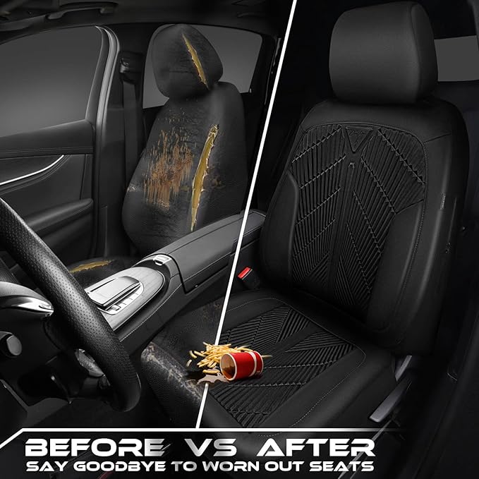 CAR PASS Waterproof Car seat covers Front Seats covers Neoprene Wetsuit, All-Weather Non-Slip Durable, Universal Fit for SUV Sedans Trucks Vans Automotive, Armrest Airbag Compatible, 3D Emboss 2 Black