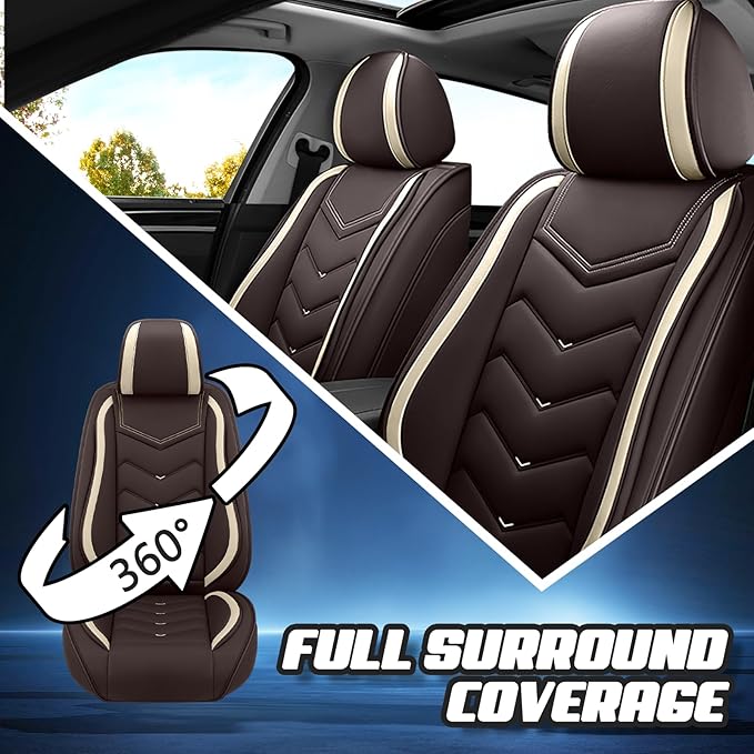 Car Seat Covers for KIA Sedona 2003-2021, Premium Nappa Leather Car Seat Cover, Stylish Sport Seat Covers， Automobile Seat Cover Sets.(Standard 2 Seats/Coffee Color)