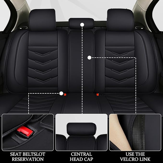Car Seat Cover for Ford Explorer 2000-2025, Waterproof Durable Compatible Airbag, Premium Leather Seat Protector(5 Seats Luxury,Black)