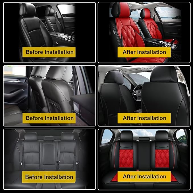 AOMSAZTO Car Seat Covers,Full Set 5 Seats Custom Fit for Nissan Altima 2009-2025 2026,Faux Leather Automotive Cushion Covers Seat Protector,Airbag Compatible Waterproof Black&Red