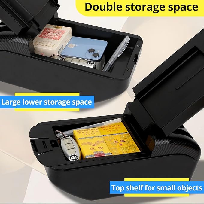 AULPHIKE Compatible with Ford Fiesta Armrest 3 MK7 2009-2017 Car Center Console Organizer Armrests Double Layer Storage with USB Ports（Black Style）