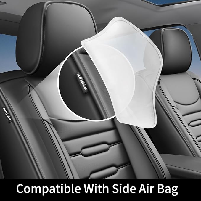 Fit Highlander Car Seat Covers (5 Seats) for Select Toyota Highlander 2007-2026 - Full Coverage Leather,Airbag Compatible, Waterproof & All Weather Seat Cushion Protector,Full Set,Black
