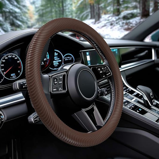WOCOCN Car Steering Wheel Cover, Thin Anti-Skid Silicone Steering Wheel Cover for Men & Women, Universal Automotive Interior Accessories for Most Cars (Brown)
