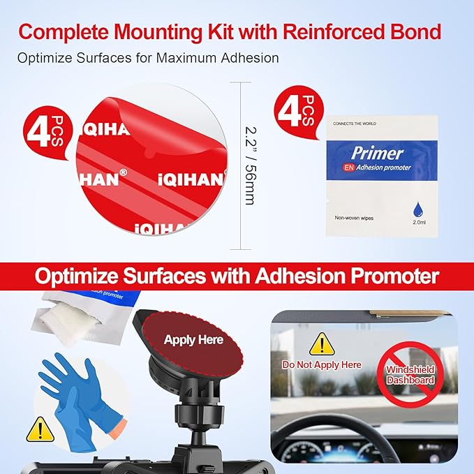 Adhesive Sticky Pads for Dash Cam Mount, 4Pcs Double-Sided Dashcam Mounting Tape, Heat-Resistant Heavy Duty Transparent Sticker Tape Replacement for Car Camera GPS Windshield Windscreen Dashboard